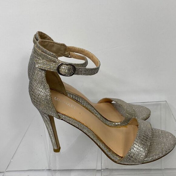 Michael Samantha Heeled Strappy Metallic Open Toe‎ Sandals Silver /Gold 9 - Picture 5 of 12
